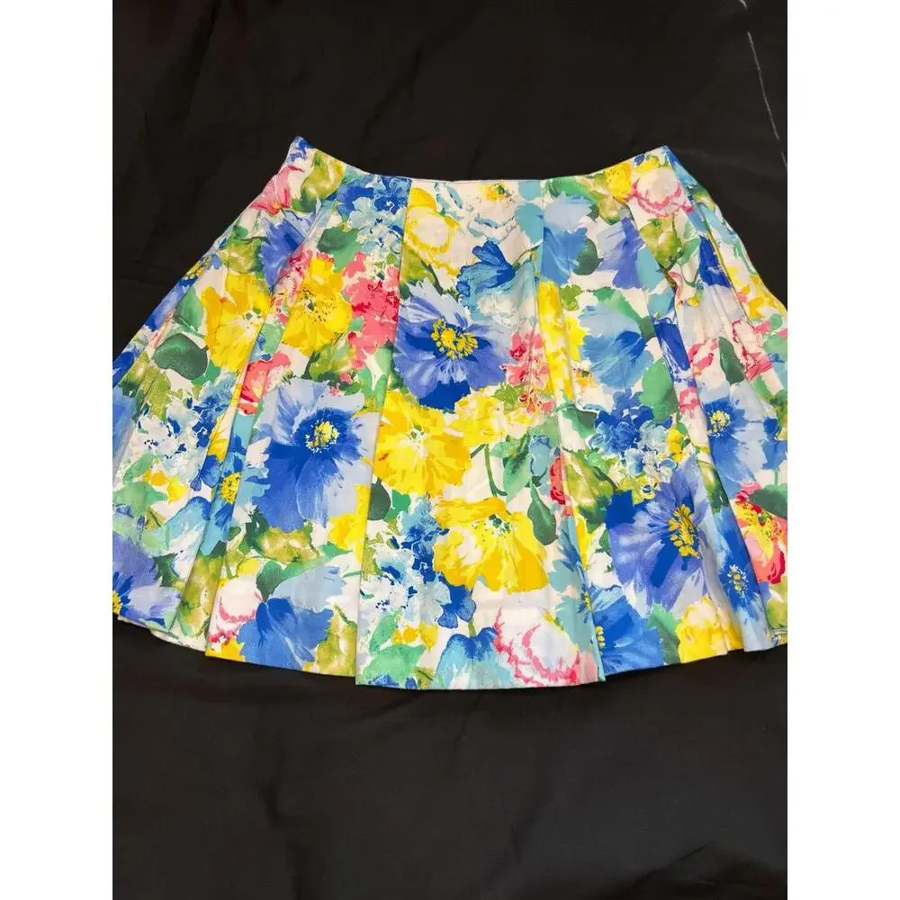 Polo Ralph Lauren‎ Girls Fully Lined Cotton Sateen Floral Pleated Mini Skirt 14